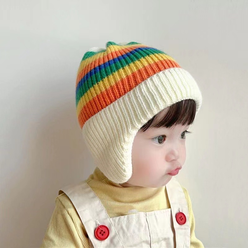 Children's hat autumn and winter girls' pullover hat boys' Korean style hat rainbow wool hat boys and girls baby warm ear protection tide