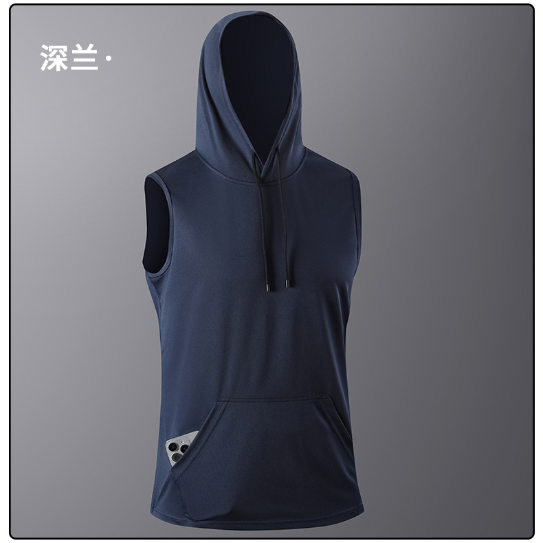 Cross-border Summer New Hooded Vest Vest Men's Sleeveless T-shirt Men's Sports Fitness Breathable Running Quick-drying Vest