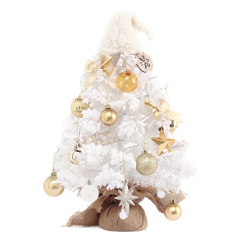 White flocking Christmas tree Christmas desktop Christmas decoration new Christmas white mini Christmas tree LED lights