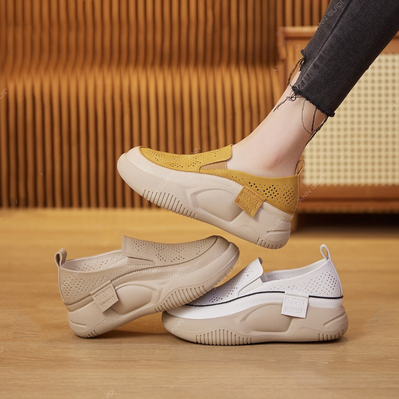 2023 autumn new casual loafers women's platform slip-on transparent mesh soft leather retro single-layer shoes women's shoes wholesale