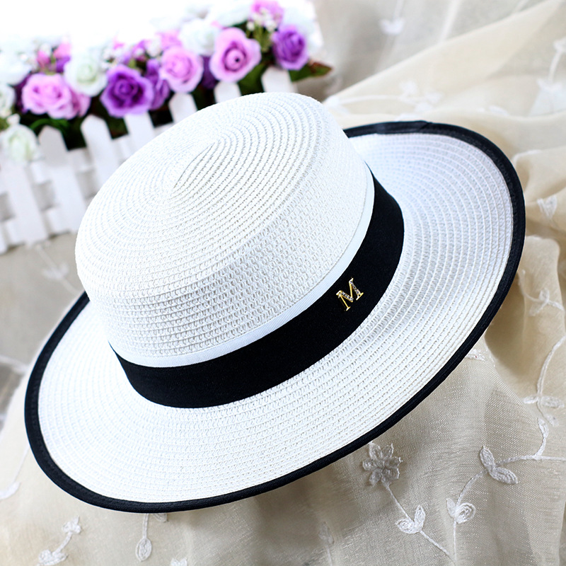 Japanese Summer Fashion Youth Sunshade Flat Top Ceremony Hat chic Women's Outdoor Holiday Shopping Beach All-match Straw Hat