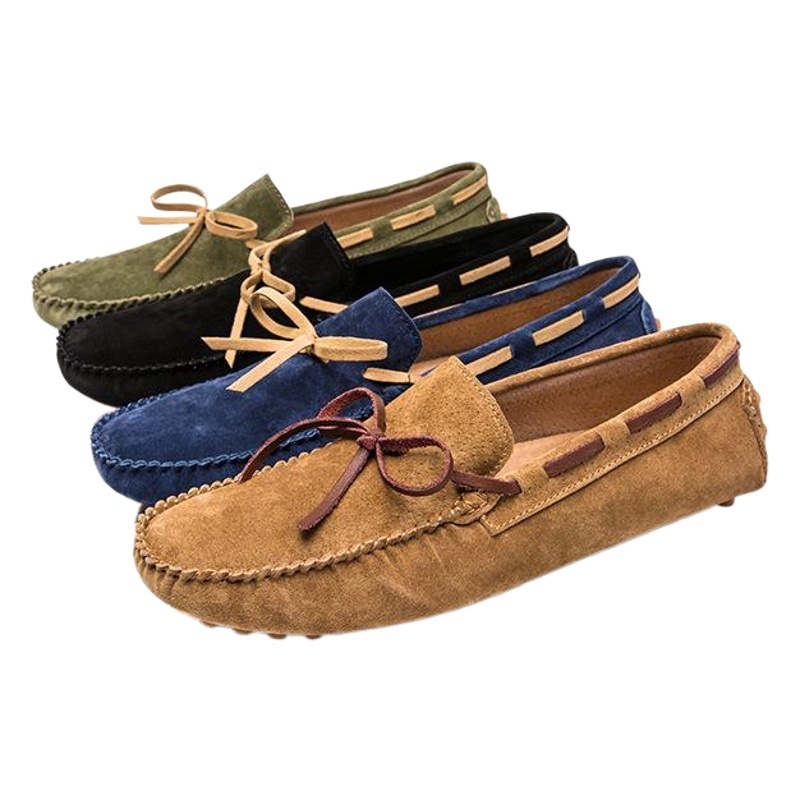 Summer Amazon Cross-border plus size Genuine Leather Korean-style Bean Shoes Men's Casual Classic Driving Lazy Slip-on