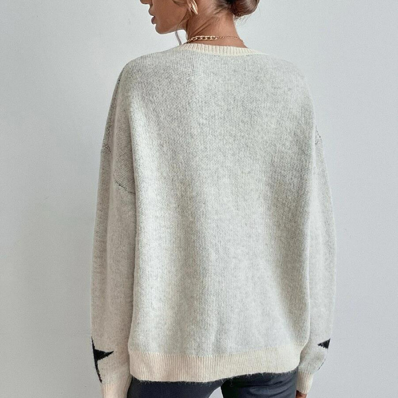 Picture of 2025 Autumn/Winter New Cross-Border Women's Pullover Sweater Round Neck Ribbed Elegant and Unique Knitted Sweater Jacket for Women