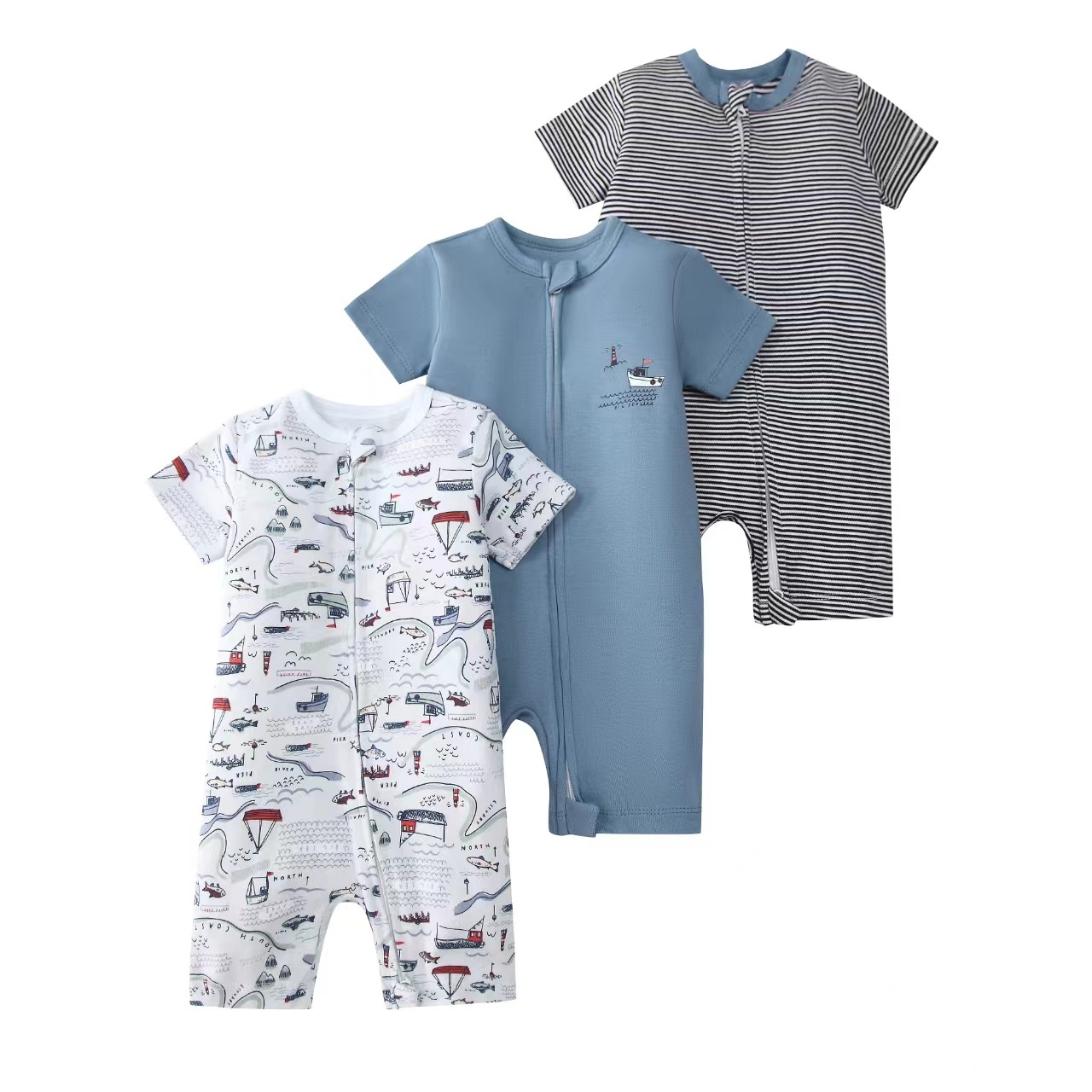 Picture of Foreign trade children's clothing summer baby jumpsuit short sleeve double zipper climbing clothing newborn baby gift box for cross-border