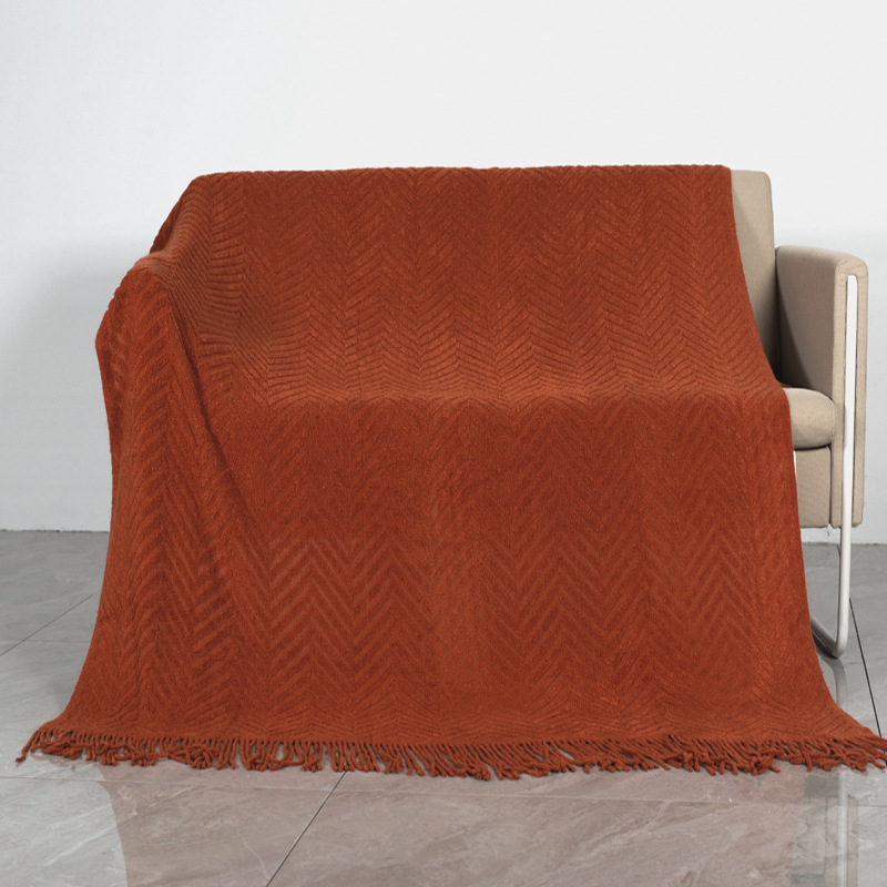 39002 Terry Herringbone Pattern Casual Blanket Pure Color Knitted Blanket Extended and Thickeneded Bed and Breakfast Hotel Bed End Multi-Purpose Blanket