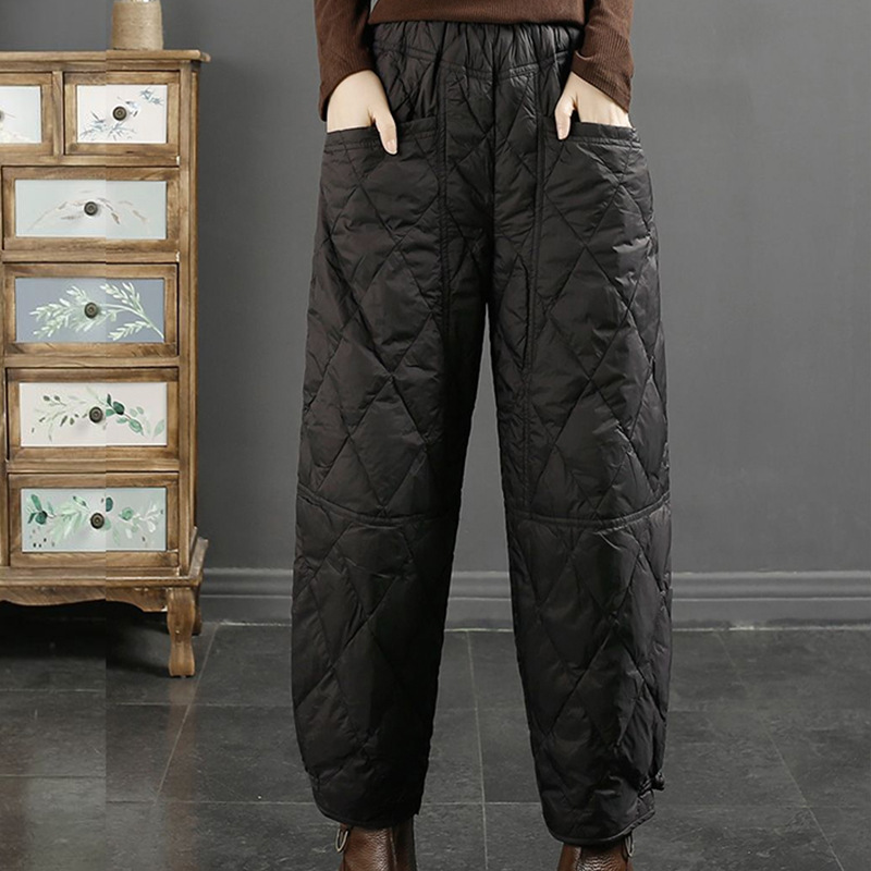 2025 Winter New Style Literary Retro Pure Color Quilted down Cotton Pants Windproof Warm Thickeneded Loose Casual Pants for Women