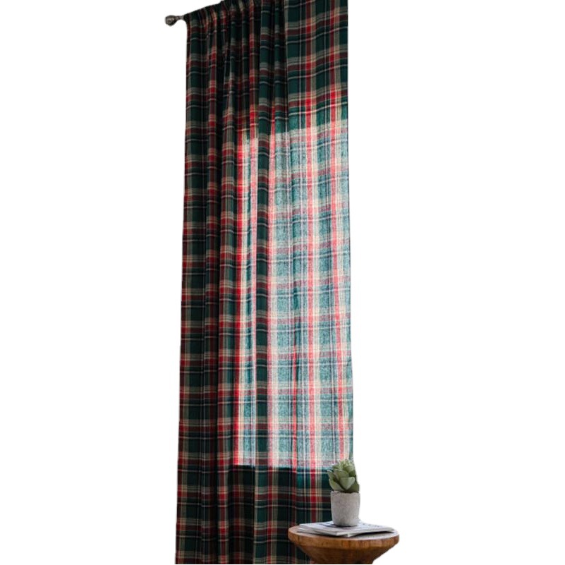 Le Xuan show retro Morandi plaid imitation cotton linen curtain finished half sunshade European short curtain kitchen curtain wholesale