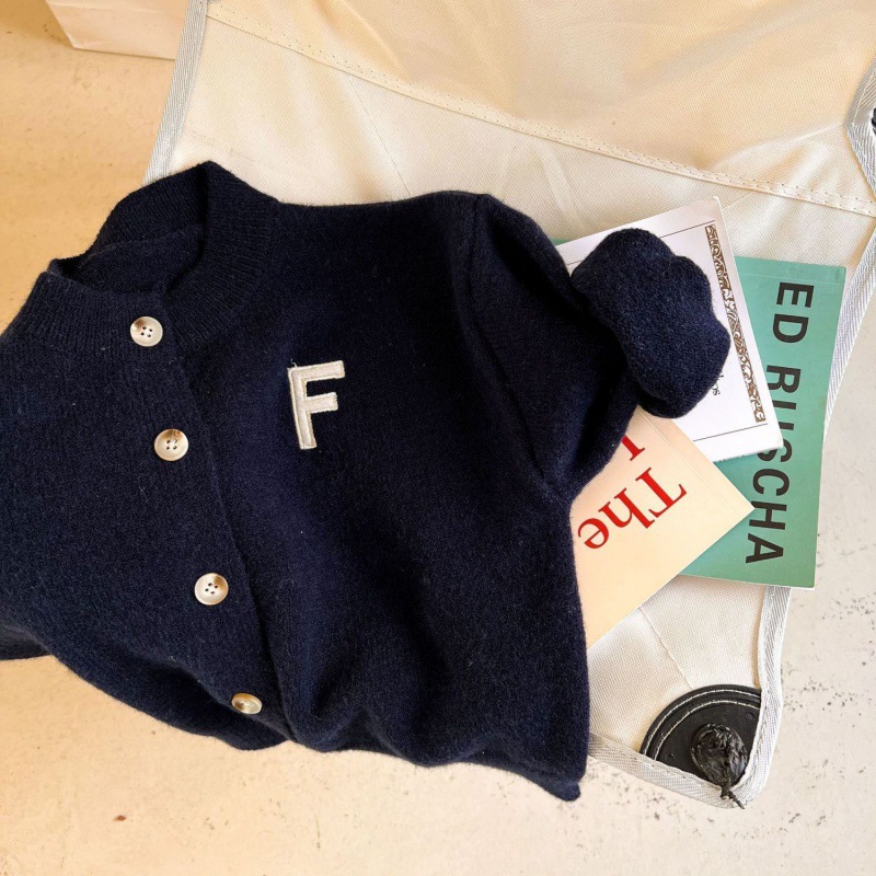 Picture of [in stock] children's sweater cardigan spring and autumn new boys and girls solid color letters cardigan baby sweater