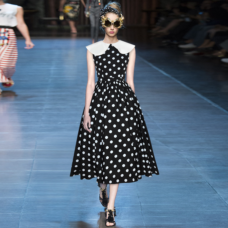 Baby Doll Collar Sleeveless Slimming Look Fluffy Mid-Length Elegant Polka Dot Dress 2025 Autumn and Summer New Style 1693