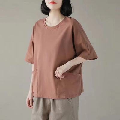 2021 new pure color simple casual short-sleeved T-shirt women's Korean-style summer New plus size half-sleeved T-shirt top
