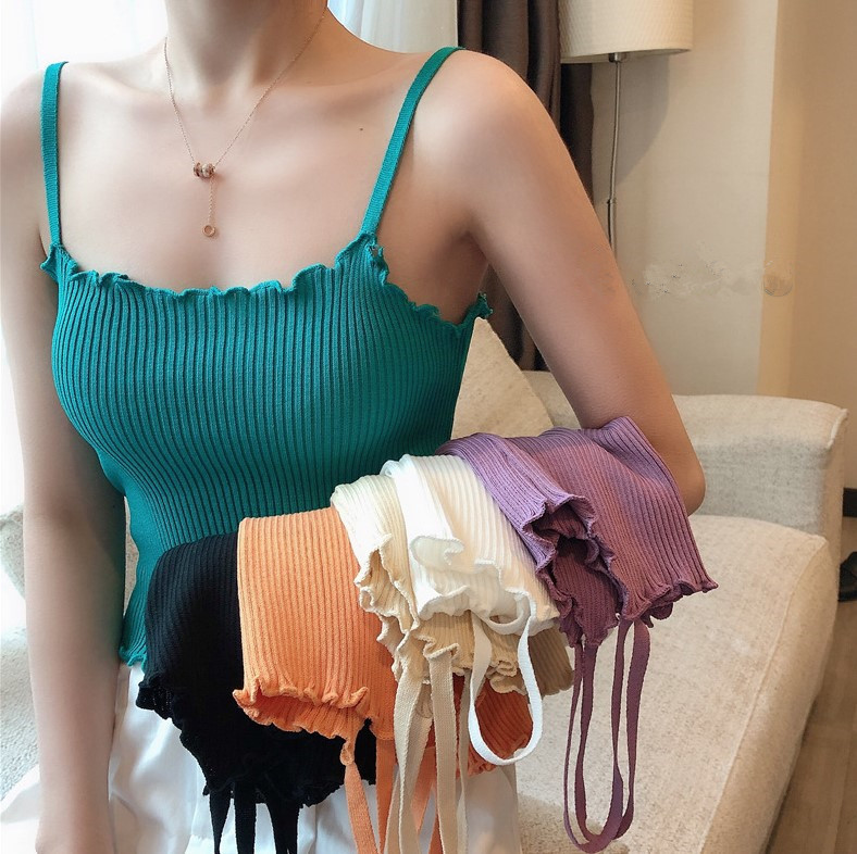 2024 New Summer Korean Style Slim Versatile Knitted Camisole High-Waisted Short Knitted Top