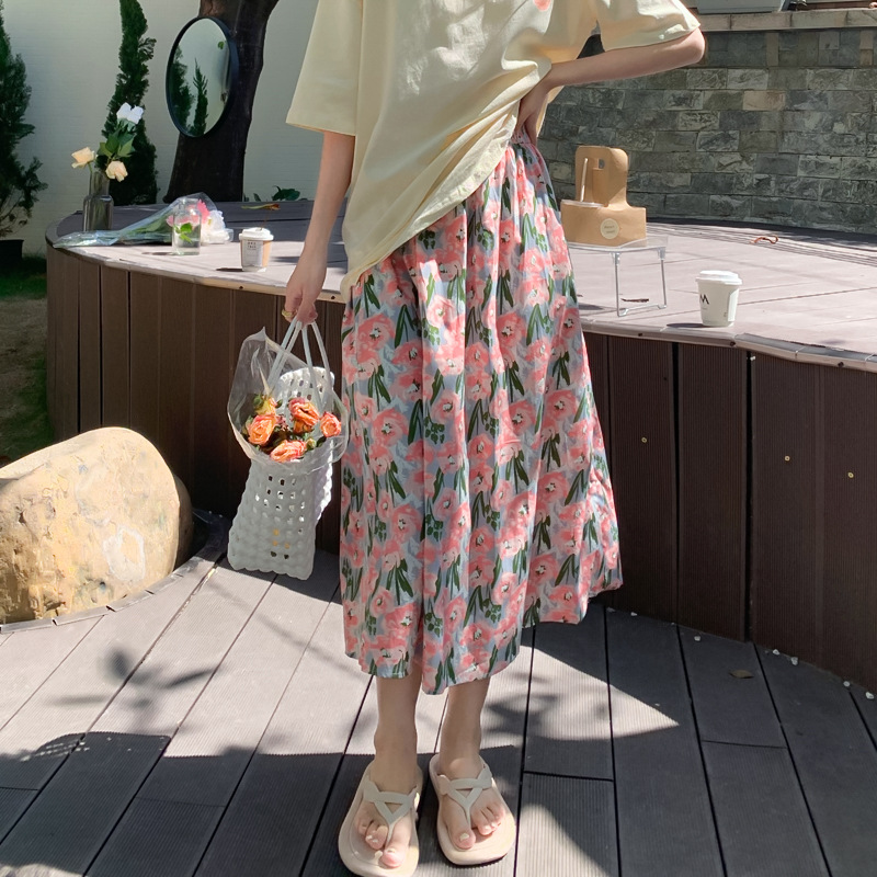 2023 New Gentle Style A- Line Skirt Women High Waist Elegant Floral Skirt