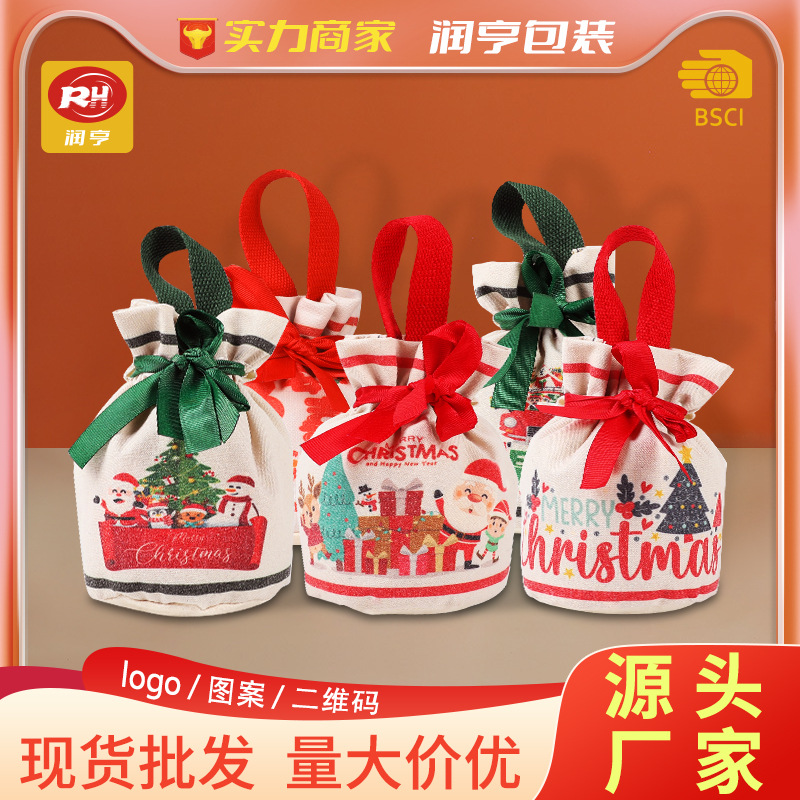 Wholesale New Christmas apple bag portable canvas cartoon Christmas gift bag gift Christmas Eve apple bag