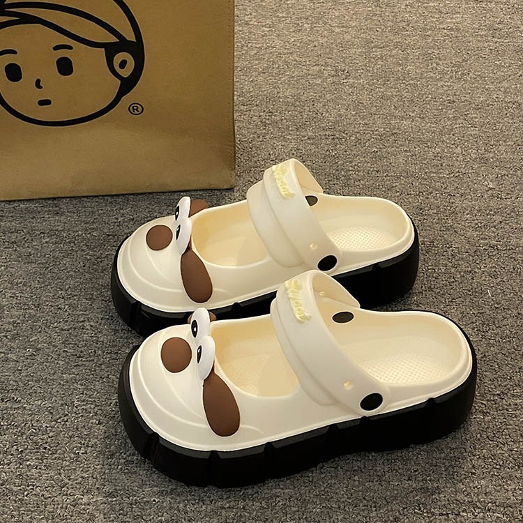 Dopamine Cartoon Cute Puppy Mary Jane Eva Thick-Soled Height-Increasing Clogs Non-Slip Closed-Toe Shoes Height-Increasing and Slimming
