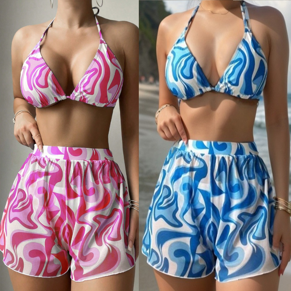 European and American New Bikini Three-piece Swimwear Women's Sexy Printed Strap Swimwear Cross-border Hot-selling Holiday Swimwear for Women