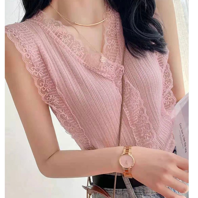 Eyelash Lace Camisole Outer Top for Women 2025 Xia Harajuku Style Bright Silk Knitted Inner Layer Slim Bottoming Shirt