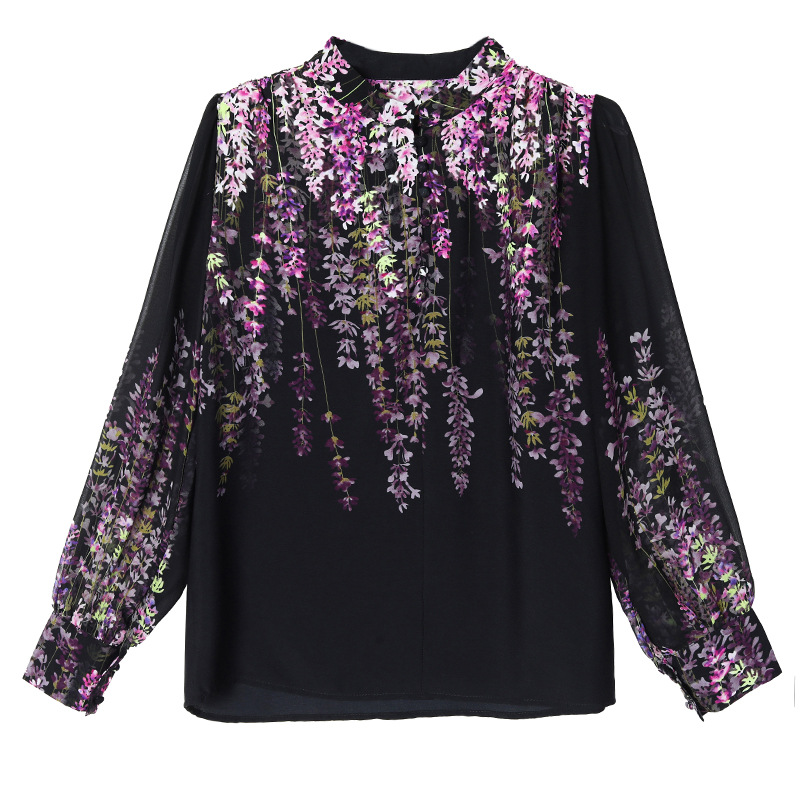 Picture of 2025 Spring and Autumn New Design Sense Three-dimensional Flower and Vine Printing Age-reducing Elegant Loose Slim Shirt
