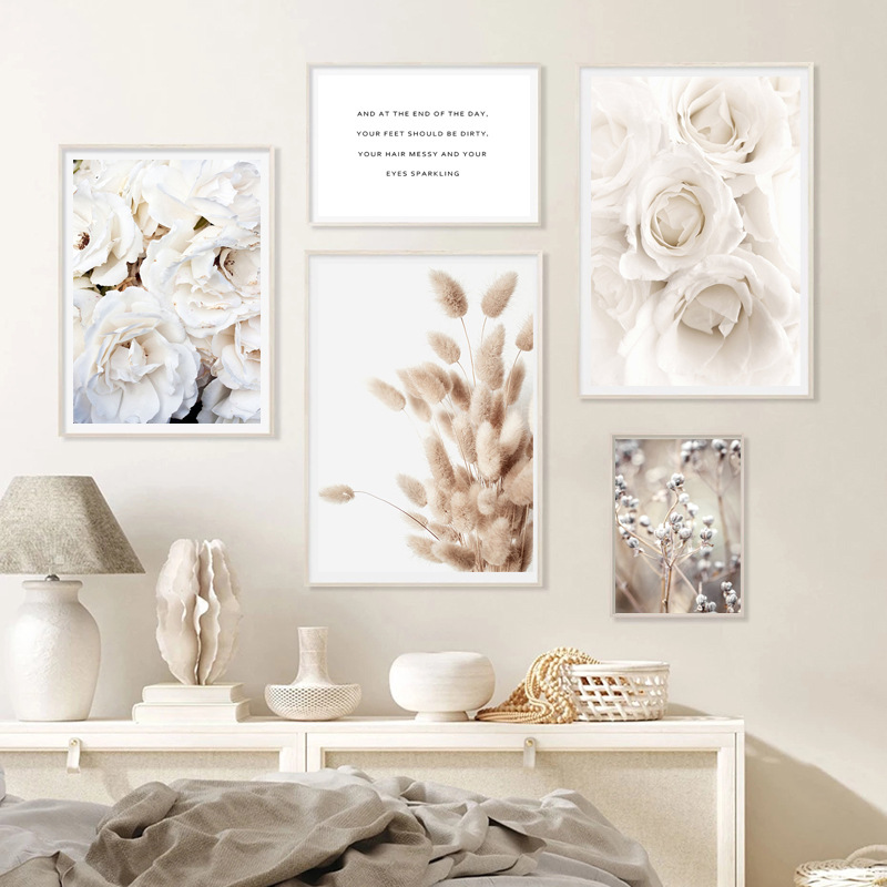 Picture of Amazon Fashion Poster Grass Reed Wall Painting Peony Flower Fashion Poster Citation Figure Girl Bedroom Decoration