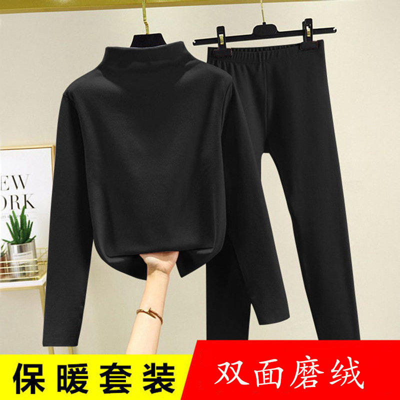 Picture of Warm Suit women's autumn and winter half turtleneck fleece-lined de thin undershirt underwear home wear autumn clothes long pants