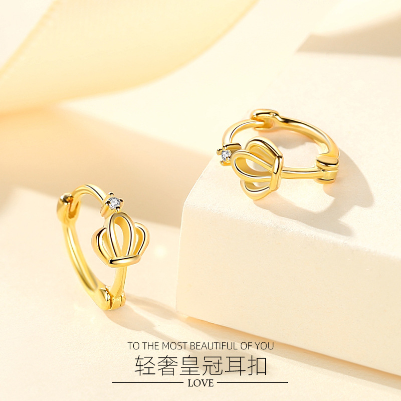 S925 sterling silver crown ear buckle tide a cold wind Europe and the United States, Japan and South Korea temperament Joker cool factory silver jewelry wholesale