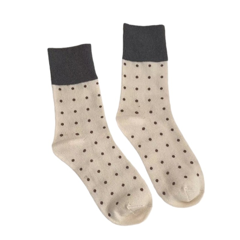 Women's Mid-calf socks autumn and winter black and white polka dot color matching pile socks ins simple style stockings women Zhuji socks wholesale