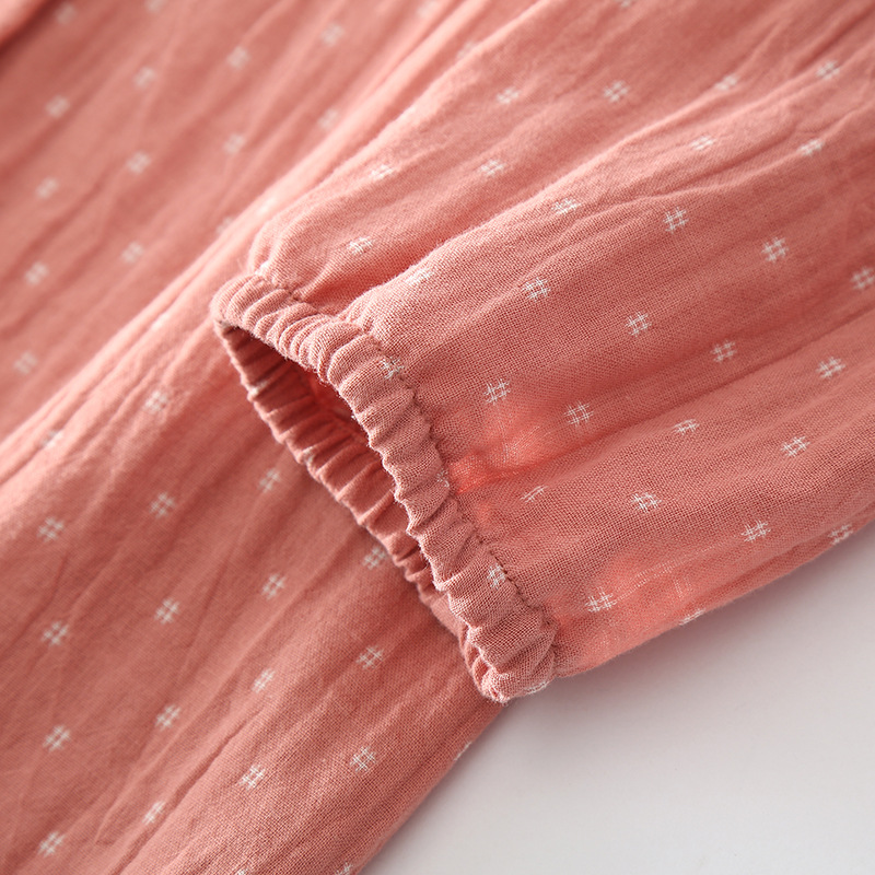 Picture of Women's Simple Double-layer Gauze Pure Cotton Sleepwear for Couple Spring and Autumn Summer Thin Men's Home Suit