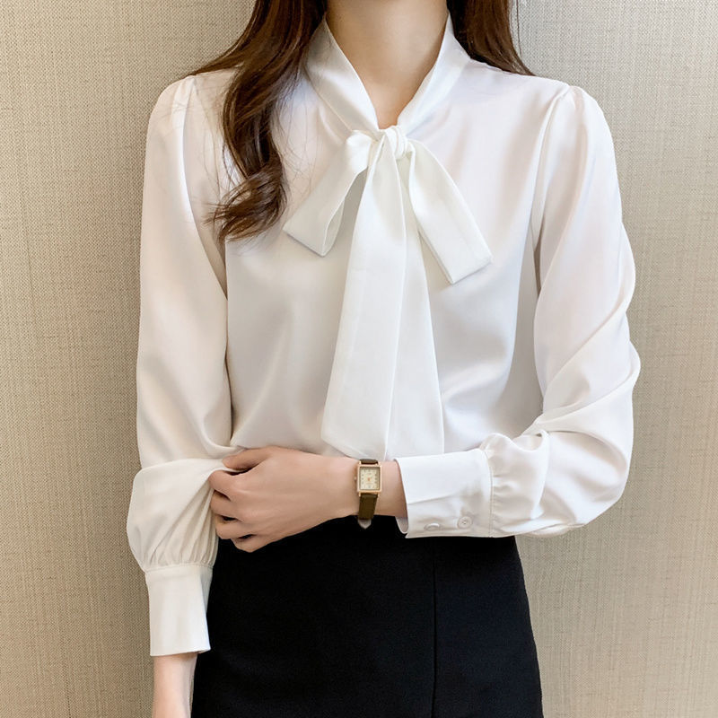 Picture of Spring and Autumn Clothing 2025 New Satin Professional Shirt Women's Long Sleeve Ribbon White Shirt Temperament Top Work Clothes