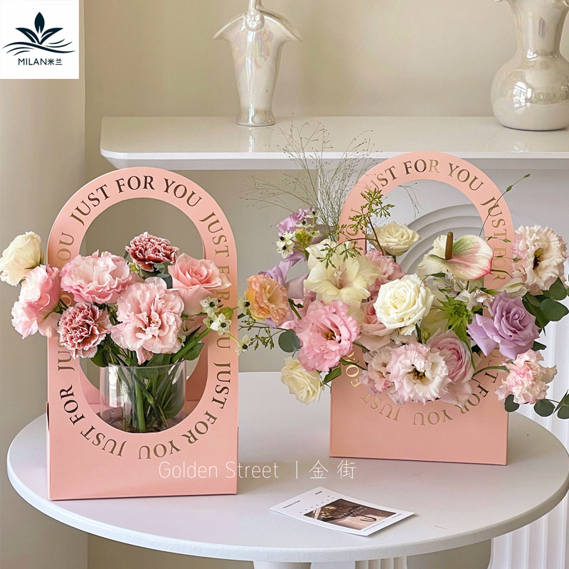 Flower Box Flower Packaging Box Simple Foldableing E18 Class Wholesale Flower Arrangement Rectangular Flower Art Gift Box Satchel