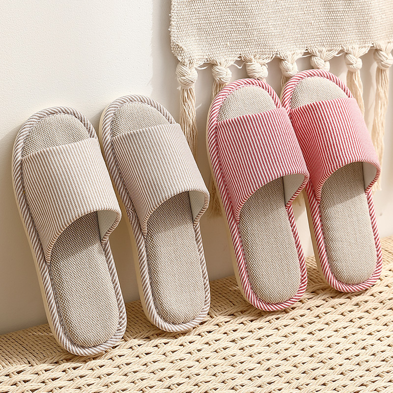 Home Linen Slippers for Women Spring and Autumn Japanese Style Indoor Household Soft-Soled Breathable Silent Anti-Slip Slippers for Men Wholesale