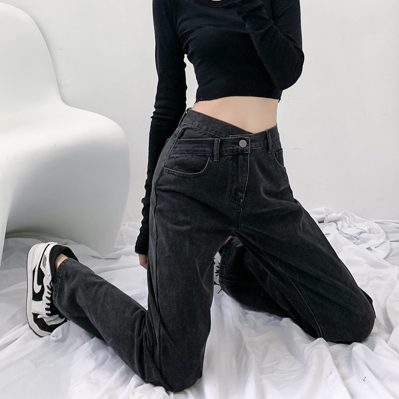 Picture of Spring and Autumn 2022 New Black High Waist Small Wide Leg Jeans Women's Autumn Loose Straight Pants