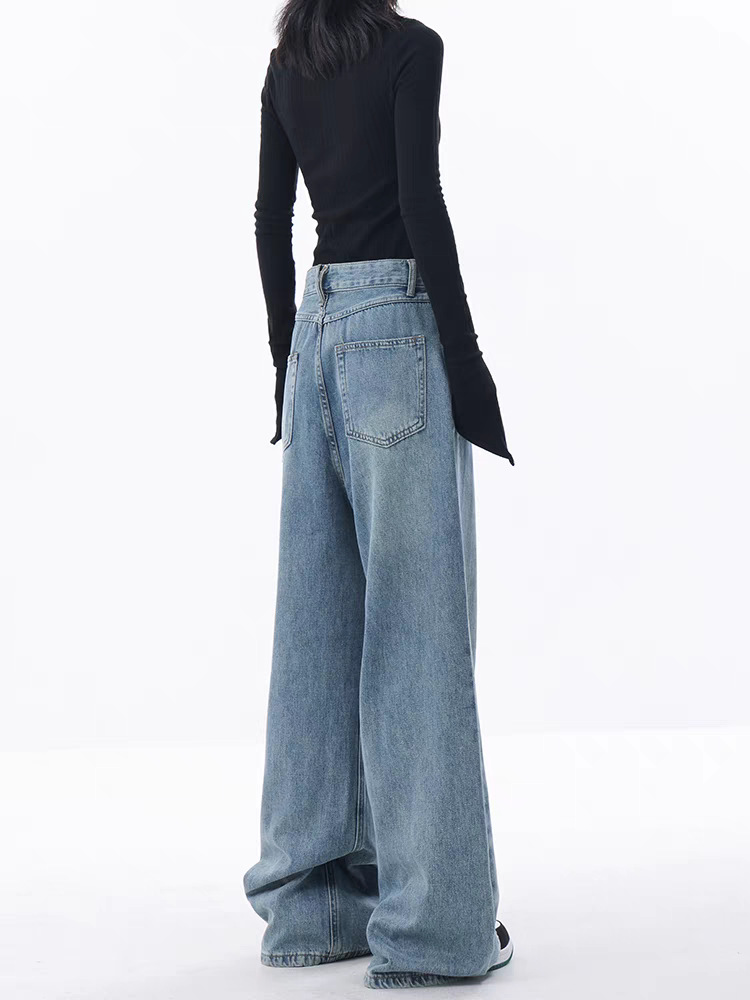 Amazon European and American Style Cross-Border New Blue Jeans Women's Embroidered Design Loose Wide-Leg Pants Floor-Length Pants