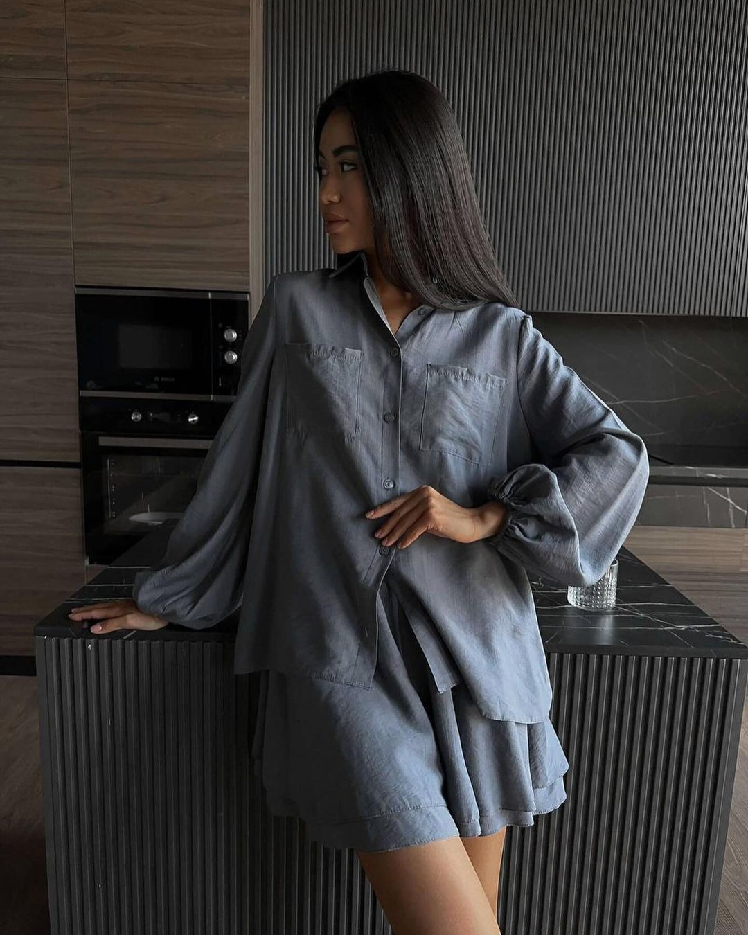 Picture of 2024 Summer European and American Women's Clothing Amazon Cross-border Long-sleeved Top Ruffled Shorts Casual Fashion Suit Women