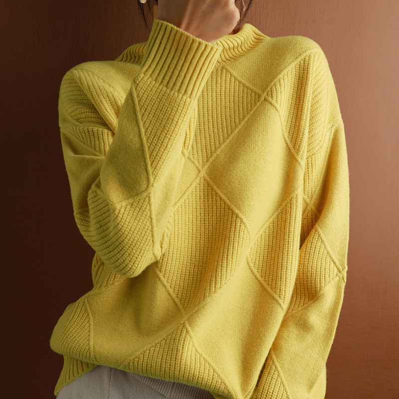 Picture of Personalized Turtleneck Knitwear for Women, Loose Rhombus Lazy Style Knitwear, Autumn and Winter Long-Sleeved Outer Wear, Korean Style Western-Style Bottoming Shirt