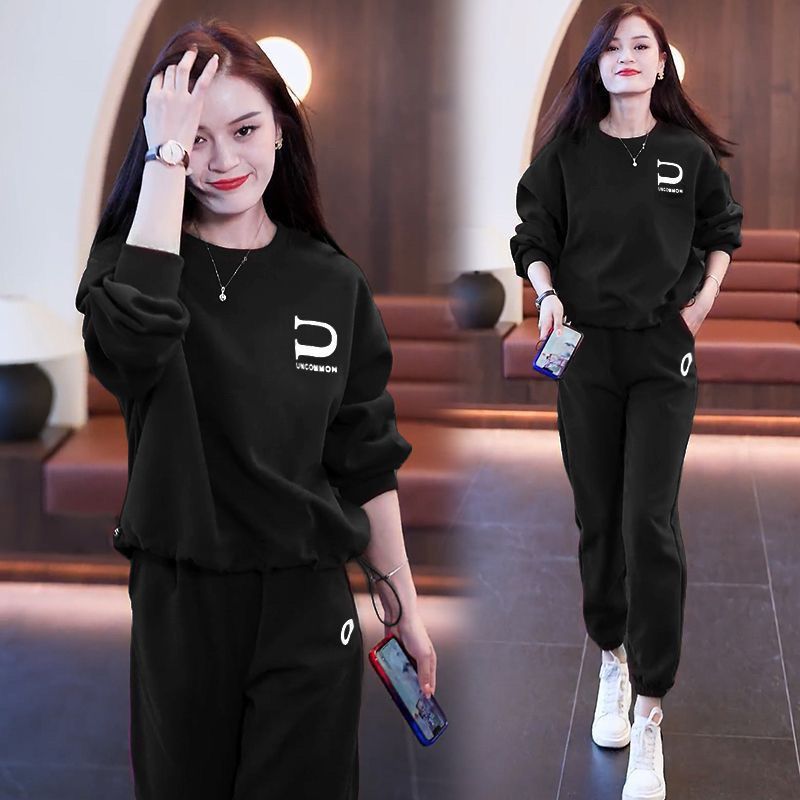 Picture of Casual sports suit women's Spring and Autumn New Fashion Korean style loose round neck plus size sweater two-piece set