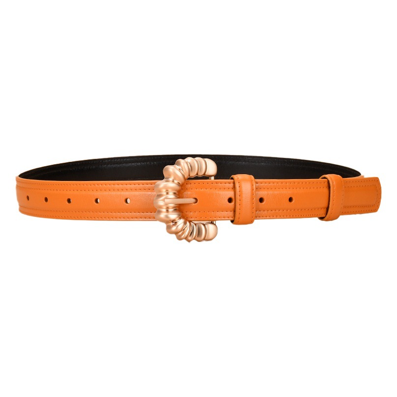 Women's belt irregular letter buckle simple belt real leather Korean version of Joker women's belt manufacturers wholesale