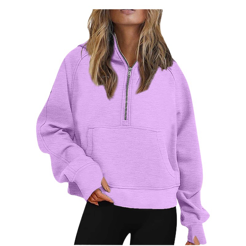 2023 Autumn and Winter New Women's Scuba Sports Half Zipper Yoga Clothes Loose Short Hooded Sweater Sweater