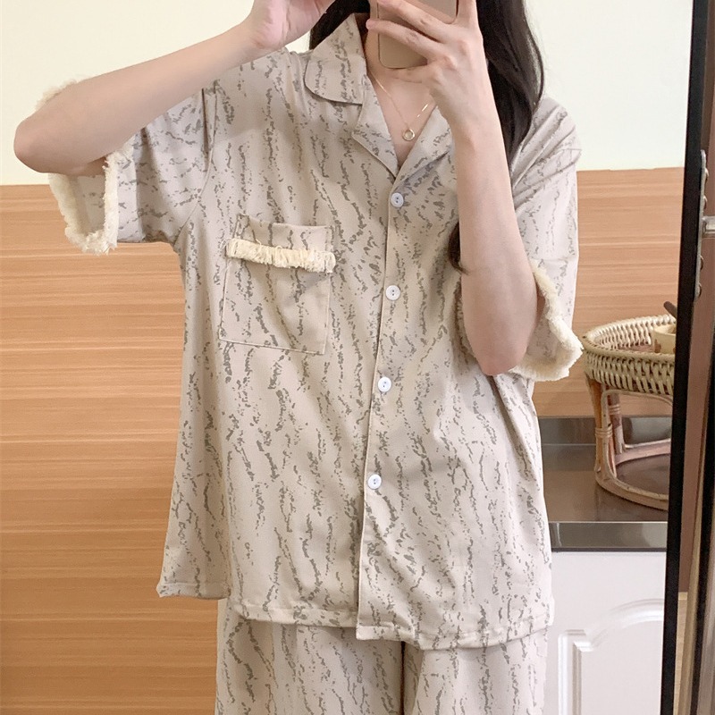 Guofeng Vintage Pajamas Women's Summer Short-sleeved Shorts Internet-famous High-end Ink Painting Outwear Home Clothes Suit