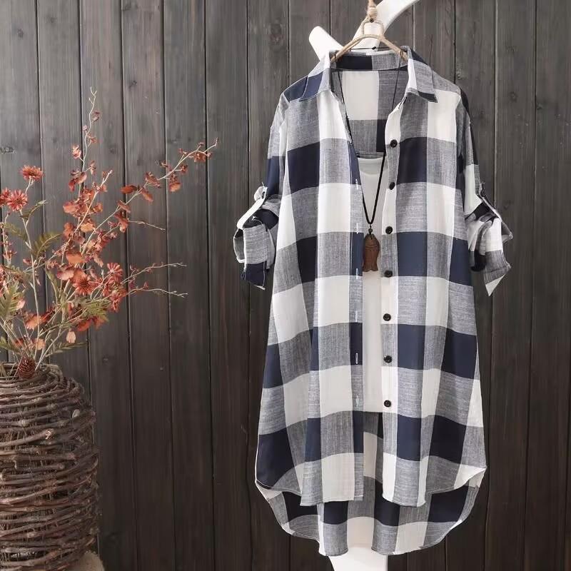 Picture of 2025 Sun Protection Shirt Women's Mid-Length Plus Size Women's Loose Slim Fashion Plaid Shirt Women's Casual Jacket
