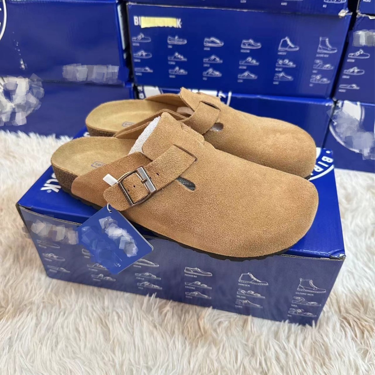 in stock Maroon Full Cowhide Birkenau Shoes Belt Buckle Thick Bottom Slippers Women's Outer Wear Lazy Men's Birkenau Shoes