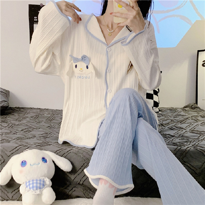 Pajamas Women's Spring and Autumn 2023 New Long Sleeve Cotton Waffle Large Size Summer Cute Home Suit