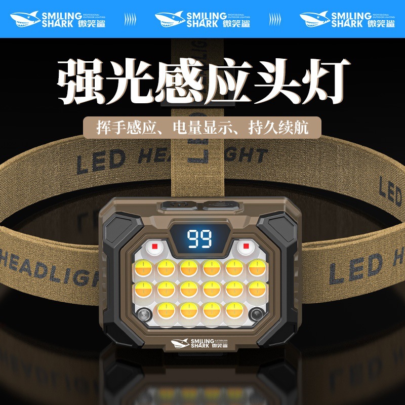 Outdoor Strong Light Induction Headlamp with Multiple Lamp Beads, High Brightness, Wave Induction Headlamp, Large Floodlight, Portable Headlamp