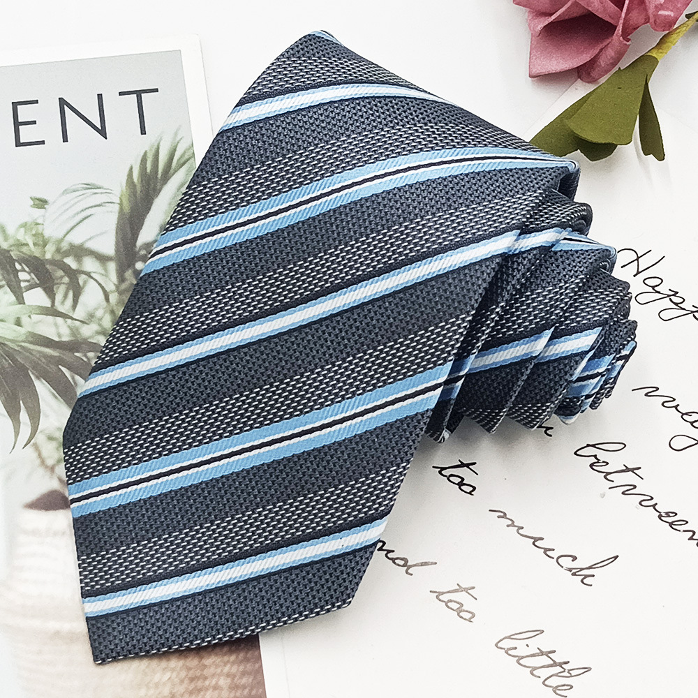 Picture of Manufacturer in stock men's business tie 8cm hand-punched professional formal wear interview striped tie men's Jacquard polyester silk
