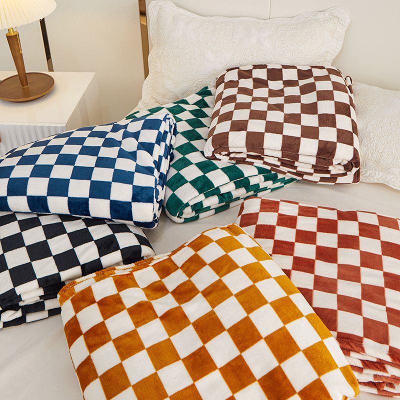 Picture of New Checkerboard Flannel Blanket Thickened Milk Blanket Coral Fleece Nap Blanket Foreign Trade Gift Blanket Wholesale