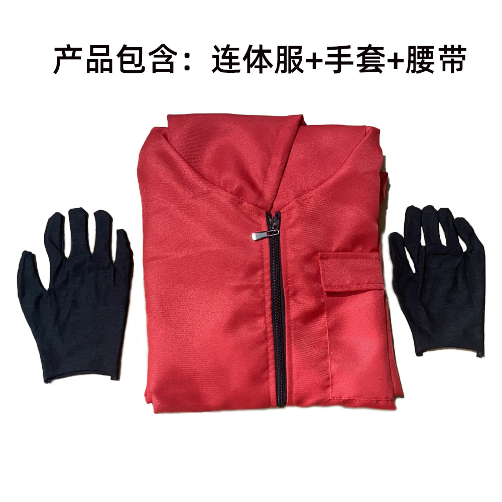 Picture of Halloween European and American Red Zipper Jacket Crock Pants suit Casual Jumpsuit Solid Color Work Uniform Performance Clothes