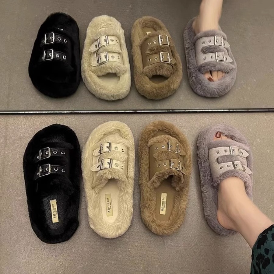 Picture of Thick-soled fluffy slippers for women's outdoor wear in autumn and winter Internet-famous popular household fluffy slippers versatile one-word cotton slippers