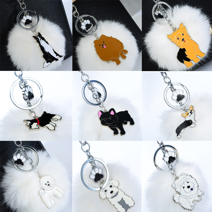 Small Dog Metal Keychain Cat and Dog Pet Keychain Backpack Car Pendant Cartoon Keychain Cute Pet