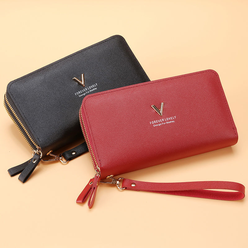 Double Zipper Clutch Wallet 2022 New Model for Women, Long Large-Capacity Double-Layer Wallet, Mobile Phone Small Bag, Cross-Border Hot Sale