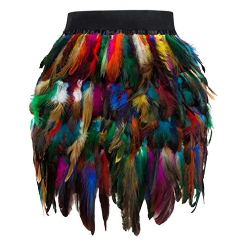 Cross-border Trade DS Costume Jazz Dance European and American Luxury Peacock Feather Skirt Stage Costume Irregular Skirt