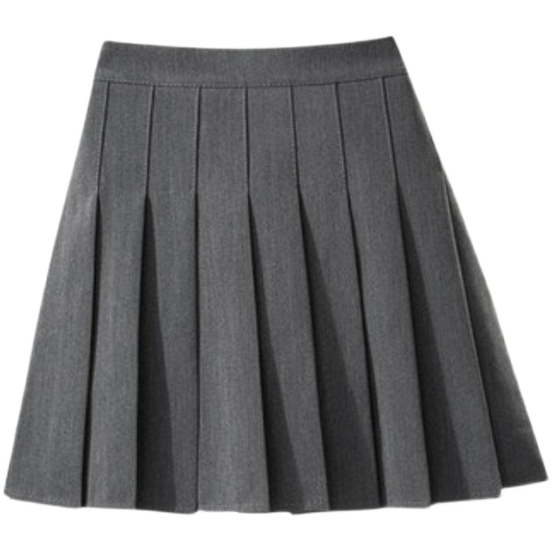 Pleated Skirt Women's 2023 Spring and Autumn New Slimming High Waist Anti-running Light College A- shaped Black Grey Short Skirt