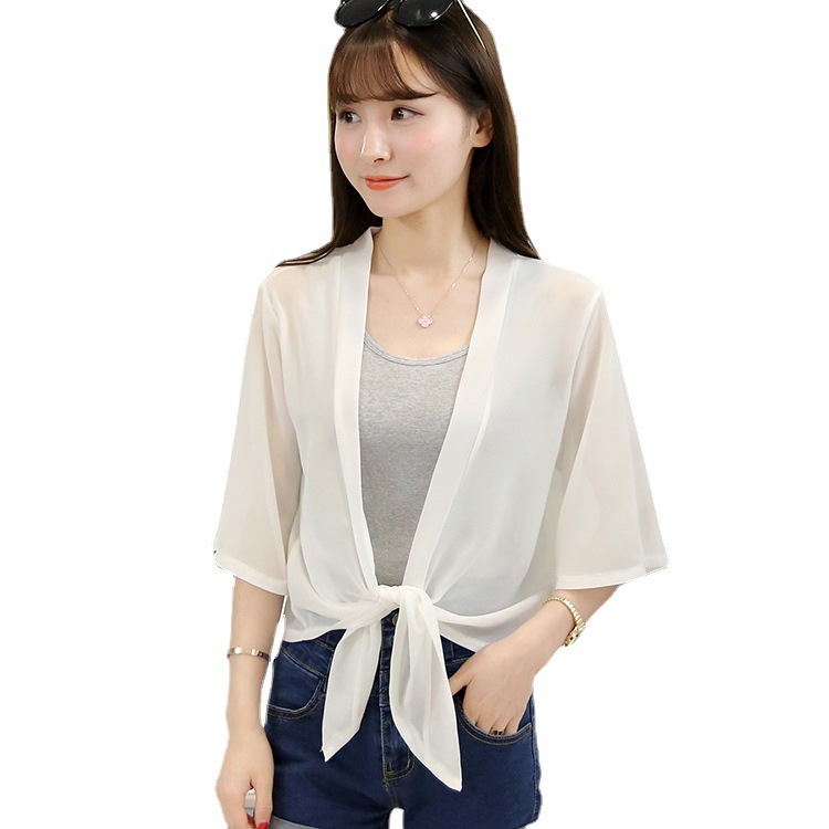 Picture of 2025 Summer Sun Protection Clothing Women's Summer Thin Chiffon Cardigan Small Shawl Loose Short Short Jacket Fashionable and Easiest for Match